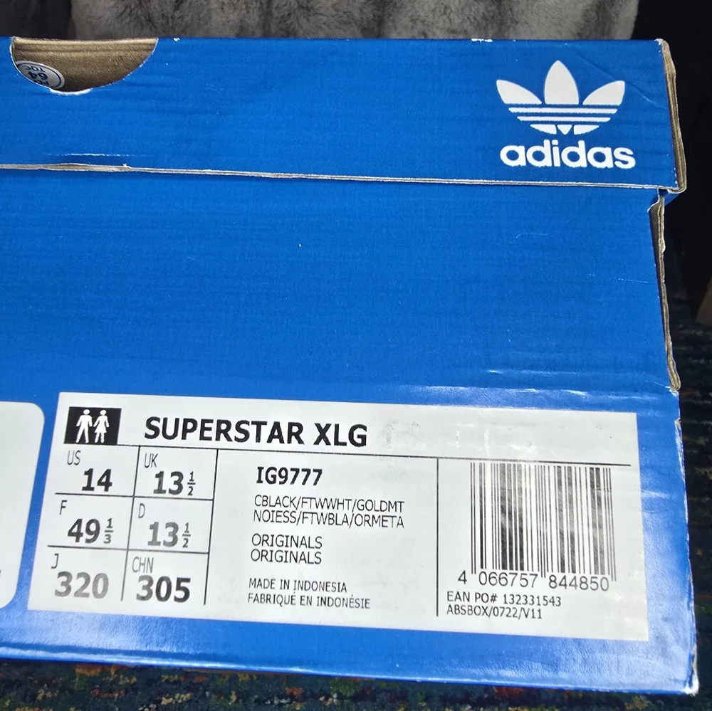 NWB adidas Originals Superstar XLG Core Black White Gold Metallic‎ IG9777 US 14
